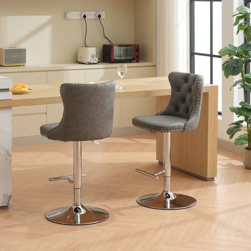 Swivel Foam Barstools Adjusatble Seat Set of 2