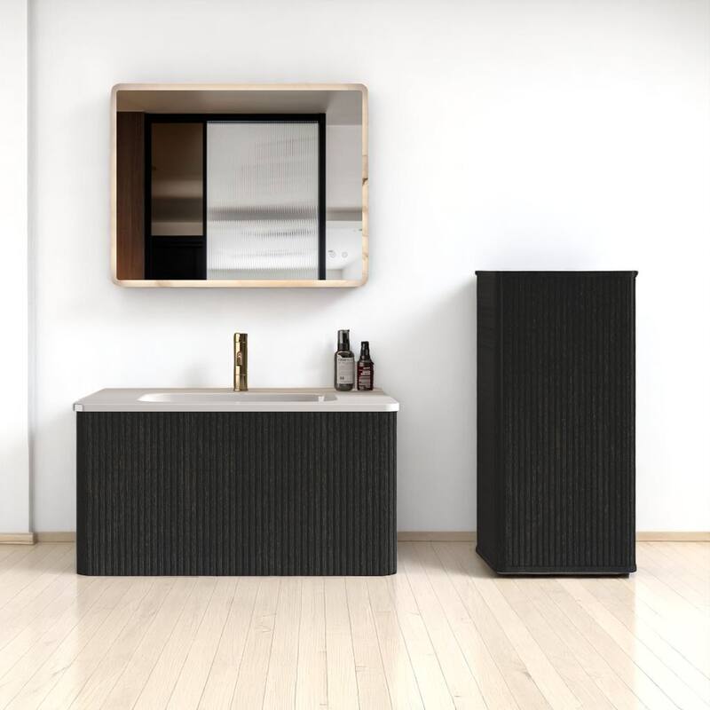 36" Floating Bathroom Vanity, Integrated Ceramic Sink, Push-Open Drawer & U-Shape Wall Fitting,Wall-Mounted MDF Vanity Cabinet