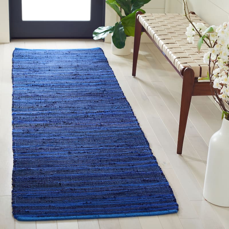 SAFAVIEH Handmade Rag Rug Sevim Casual Stripe Cotton Rug - 2'3" x 8' Runner - Blue/Multi - Runner