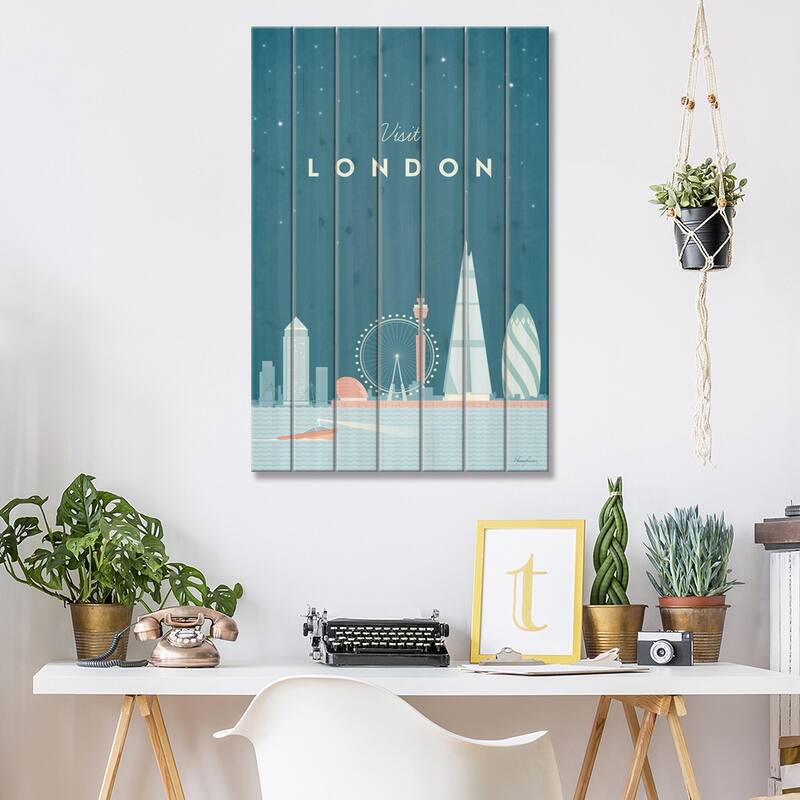 London Print On Wood by Henry Rivers - Multi-Color