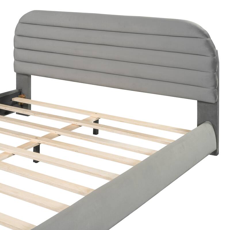 Bedroom Queen Size Velvet Upholstered Platform Bed