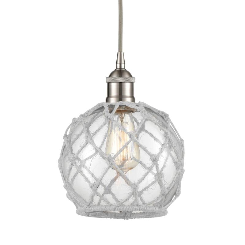 Innovations Lighting 616-1P-11-8 Farmhouse Pendant Farmhouse 8" Wide - Brushed Satin Nickel / Clear Glass / White Rope