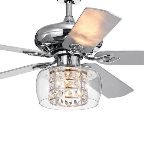 52" Reversible 5 Chrome SIlver Ceiling Fan Chandelier Crystal/Glass - 52in