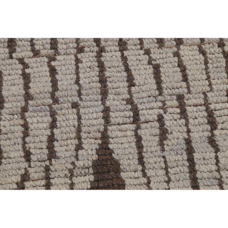 Striped Moroccan Oriental Large Area Rug Hand-Knotted Wool Carpet - 12'0"x 15'8"