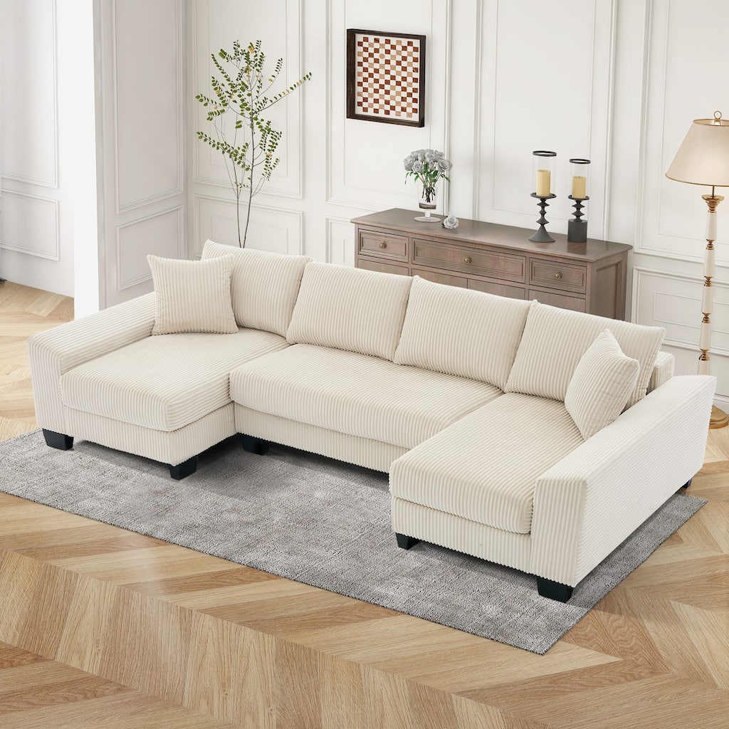 114" U Shape Corduroy Sofa Oversize Sectional Couch Upholstered Sofa Bed