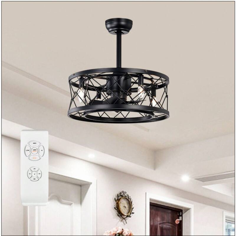 Cusp Barn 20-inch Modern Industrial Ceiling Fan with Light, Reversible 3-speed Enclosed Ceiling Fan Light with Remote Control