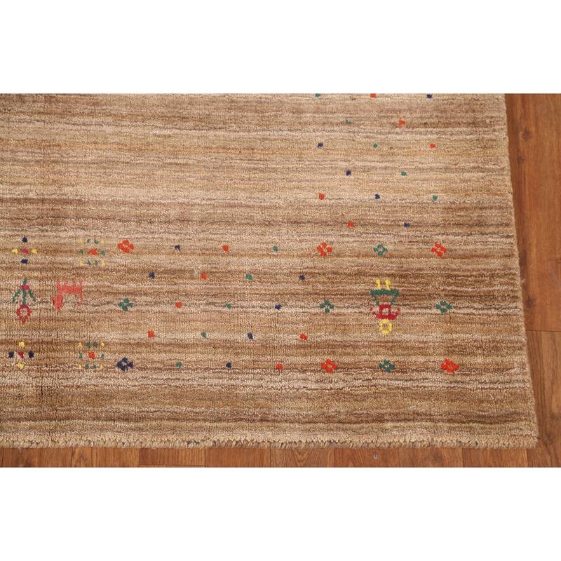Tribal Striped Gabbeh Oriental Area Rug Handmade Wool Carpet - 4'4"x 5'9"