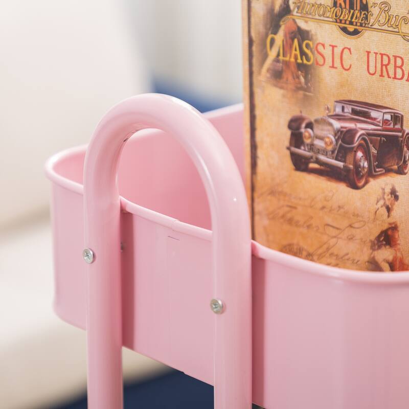 Pink 3-Tier Metal Cart Storage Shelves Organizer Trolley Cart with Wheels - 31*14*18