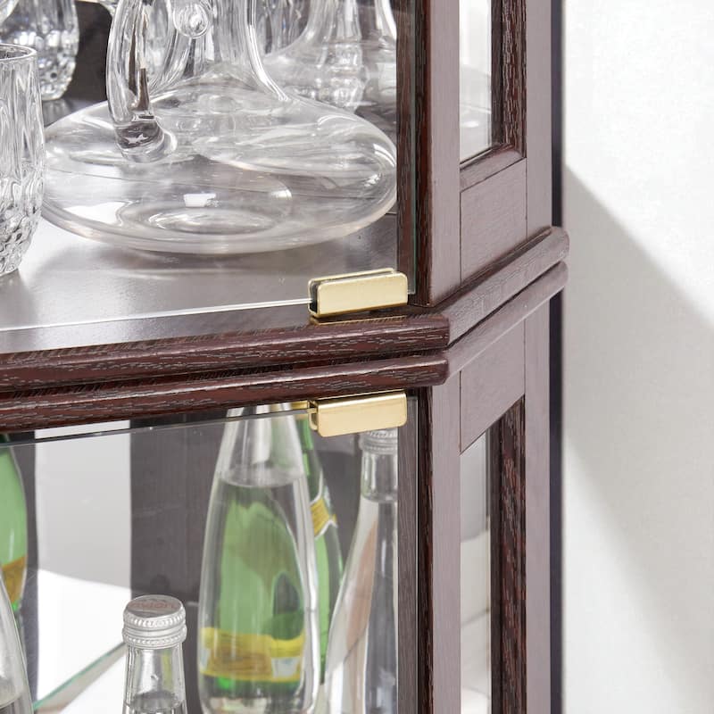 Corner Lighted Glass Curio Cabinet with Adjustable Shelves, Mirrored Back and Display Doors