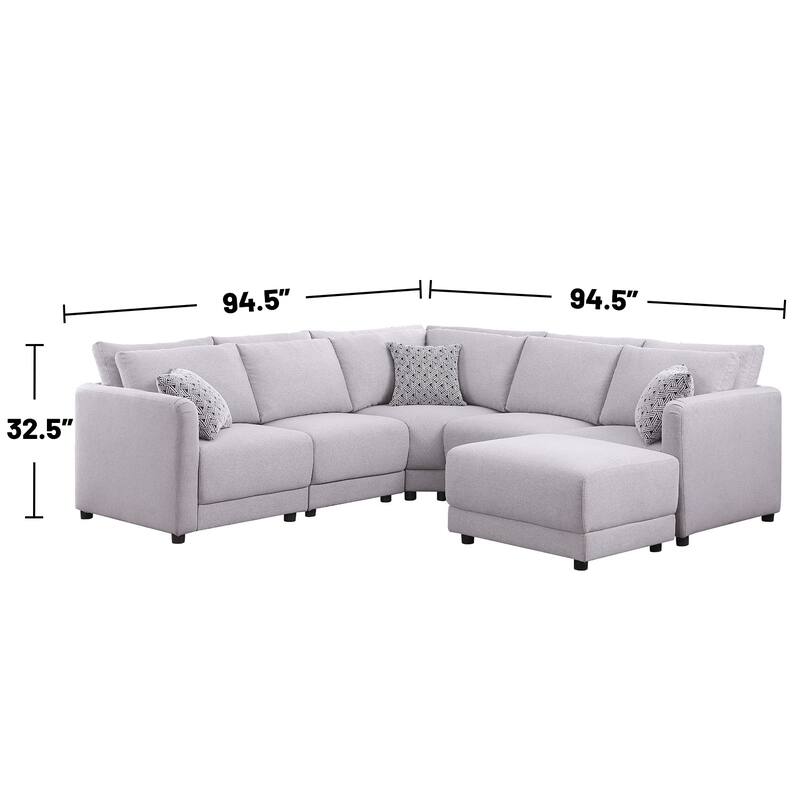 Reversible L-Shape Sectional Sofa with Ottoman in Light Gray