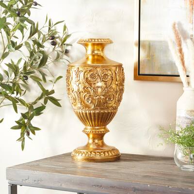 Gold Polystone Carved Vase