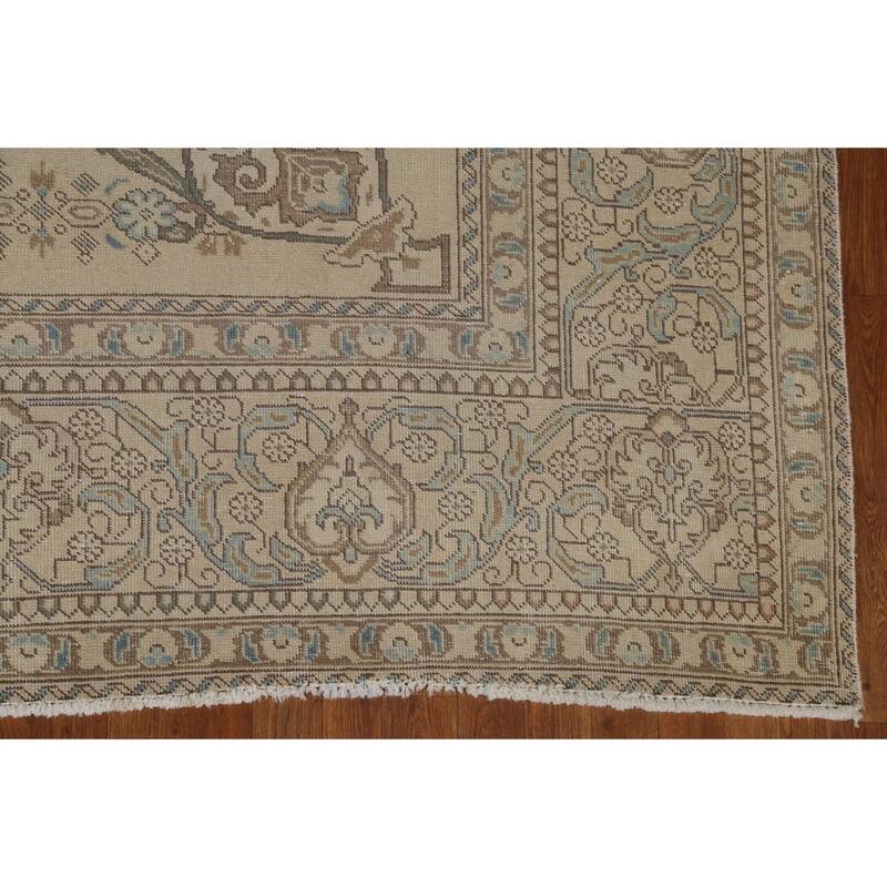 Hand Knotted Oriental 100% Wool Carpet Traditional Floral Beige & Ivories Tabriz Area Rug - 12' 9'' X 9' 7''