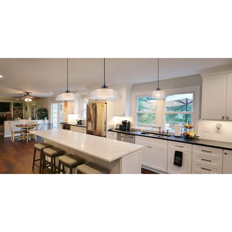 1-Light Matte Black Dome Pendant Textured Glass Kitchen Island Lights for Dining Room