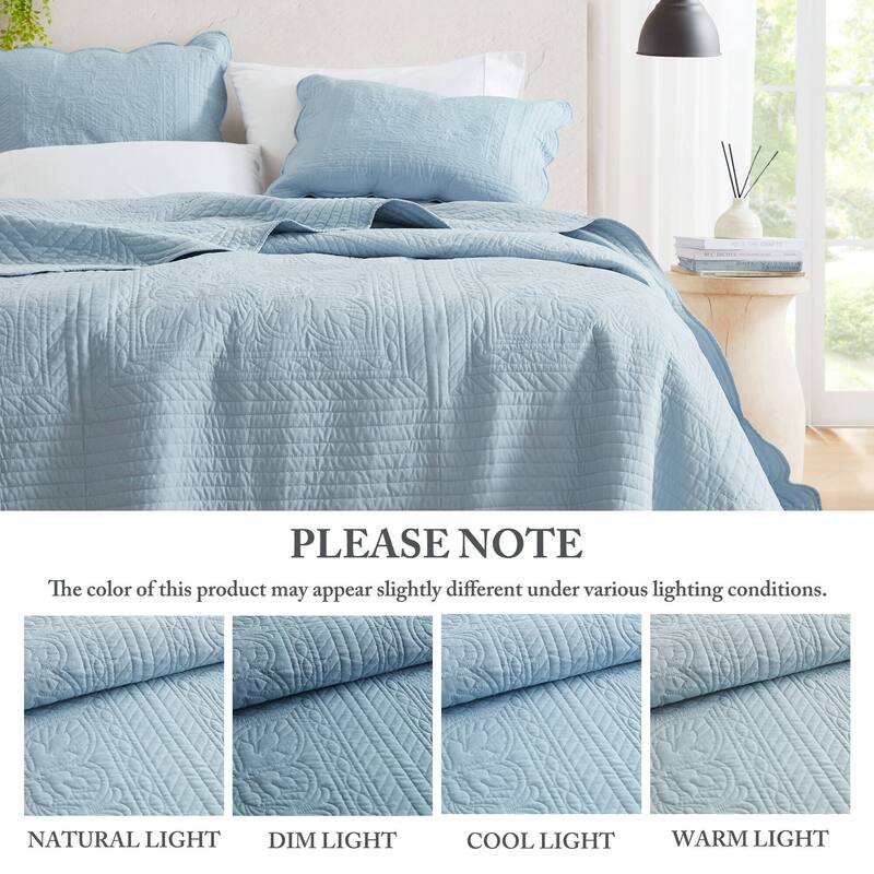 Madison Park Marino 3 Piece Reversible Scalloped Edge Quilt Set