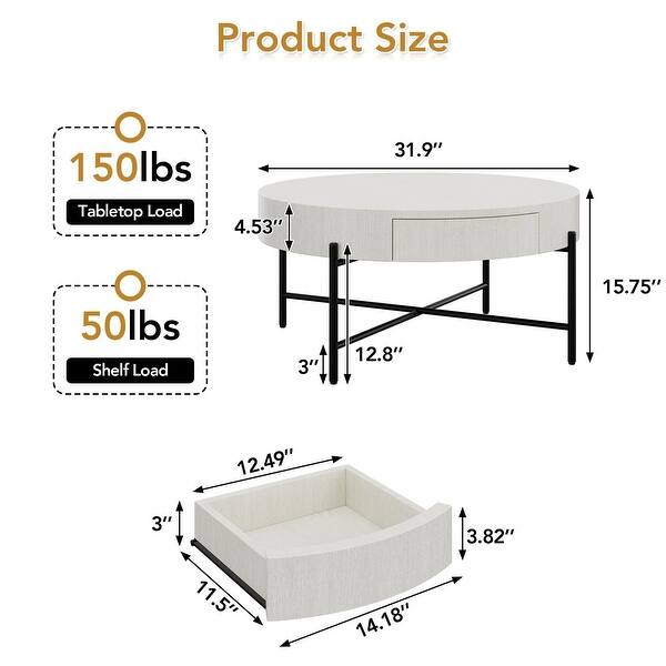 Round Coffee Table with with Two Drawers - Natural - Bed Bath & Beyond ...
