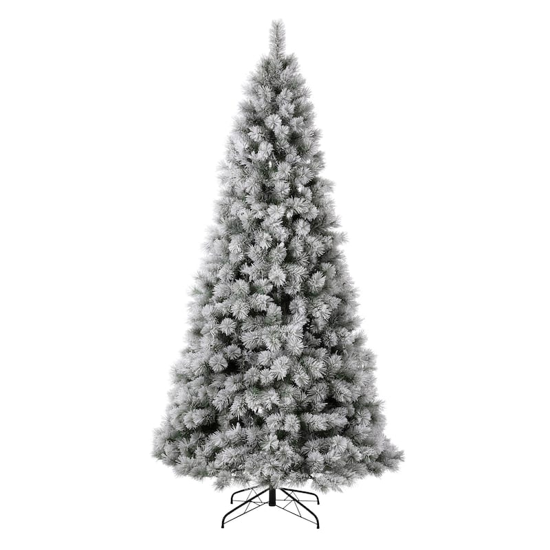 Glitzhome 6FT/7.5FT/9FT Warm White or Multi-Colored Pre-Lit Flocked Pine Artificial Christmas Tree