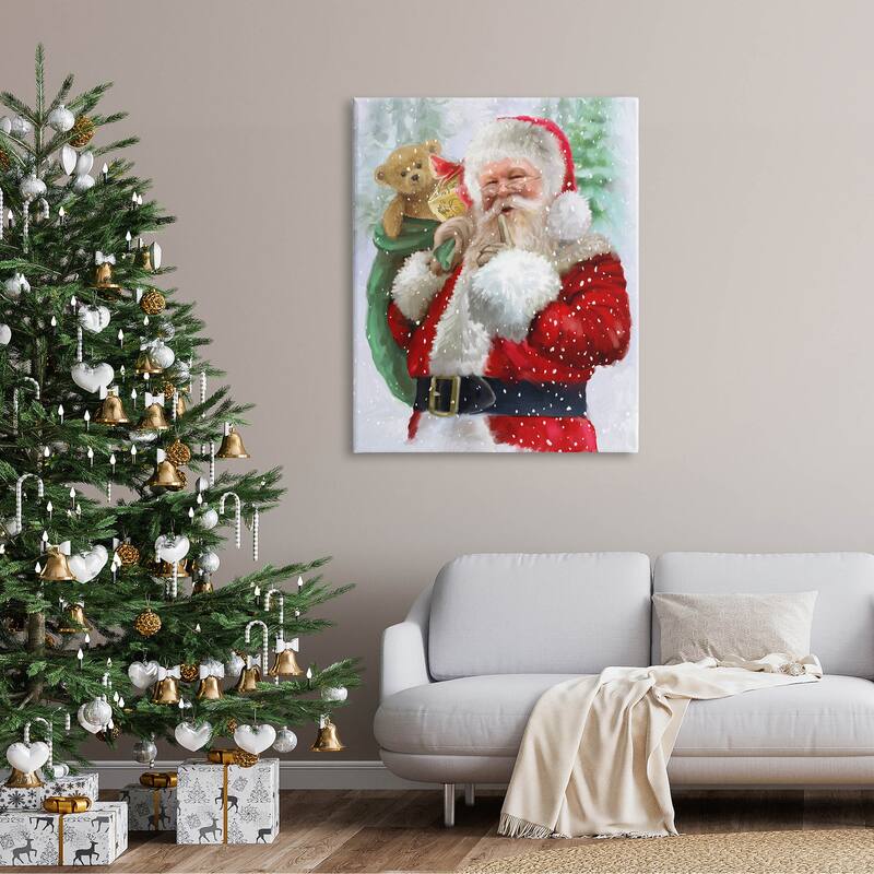 Stupell Jolly Shh Santa Claus Gift Sack Canvas Wall Art, Design by P.S. Art - Multi-Color