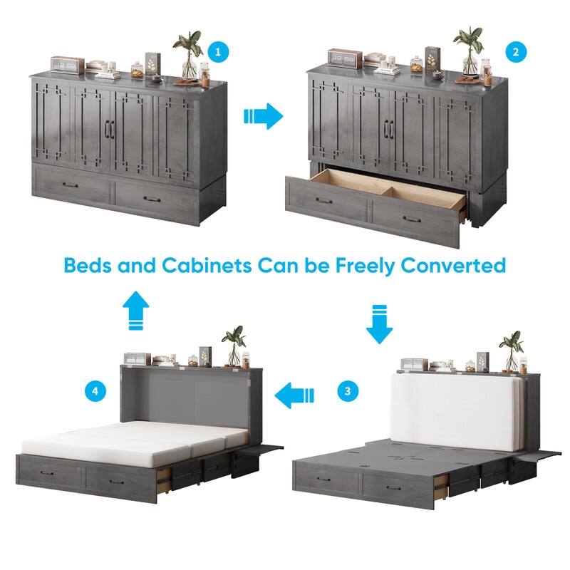 Mixoy Queen Murphy Bed Chest with Charging Station and Storage Drawer,No Mattress