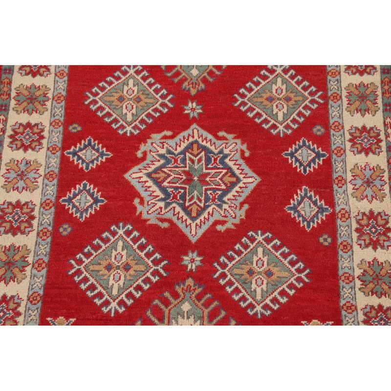 Traditional Kazak Oriental Rug Hand-Knotted Geometric Wool Carpet - 3'2"x 5'2"