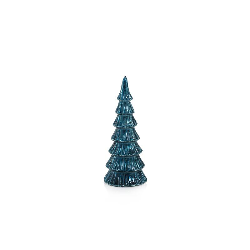 Lior 8.25" LED Glass Tabletop Holiday Trees, Set of 4 - Blue with Silver Trim