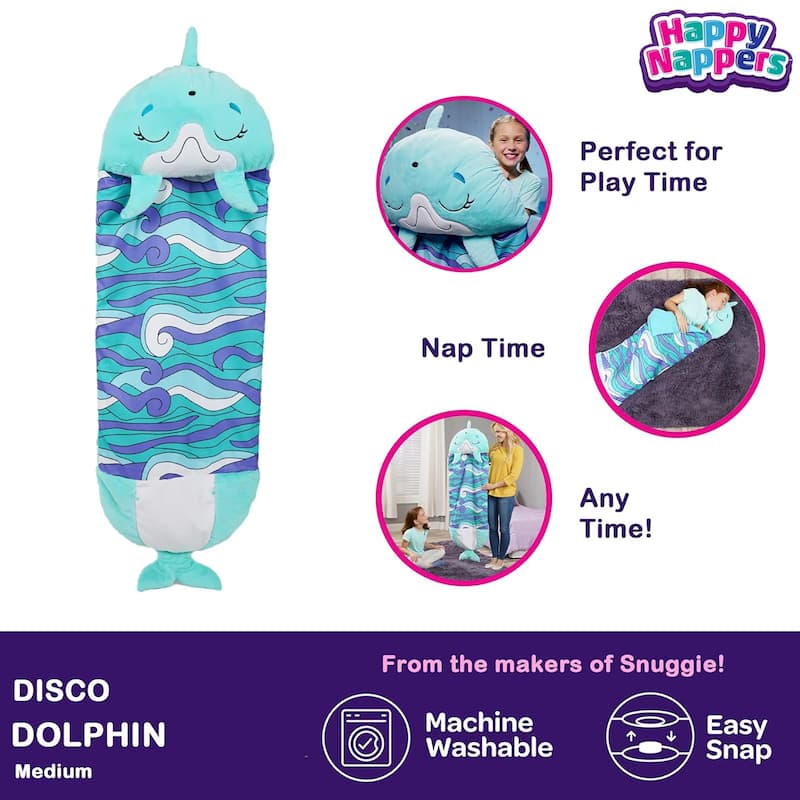 Happy Nappers: Pillow & Sleepy Sack: Medium - Dolphin Disco - 54 x 20",3+