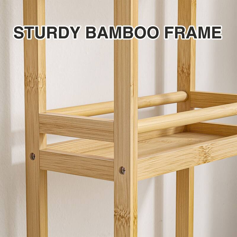 Anmytek 3-Tier Bamboo Kitchen Rolling Cart - Multi-Purpose Mobile Trolley with Lockable Wheels