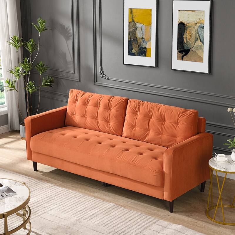 74 inch High Resilience 3 Seater Sofa Wooden Frame Comfy Modern Upholstered Beige