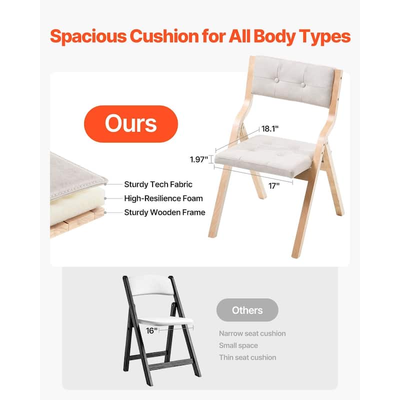 Foldable Wooden Chair with Padded Cushion, Portable Design