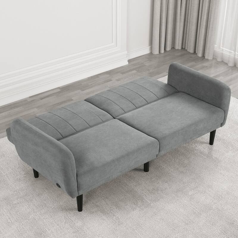 Furniture of America Raliles Modern Split Back Channel Fabric Futon Sofa with USB Ports