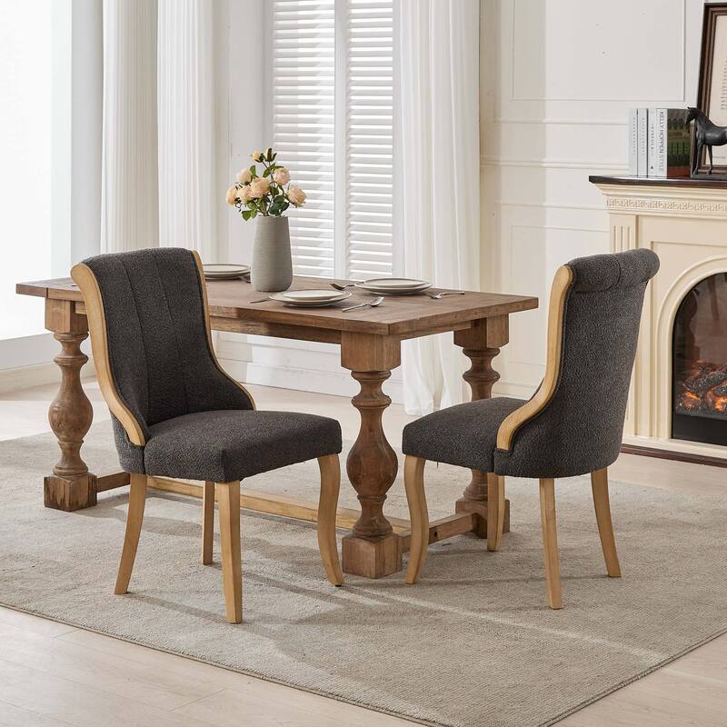 GDF Studio- Snow Velvet Mid-Century Dining Chair with Curved Wood Legs, Set of 2 - Gray