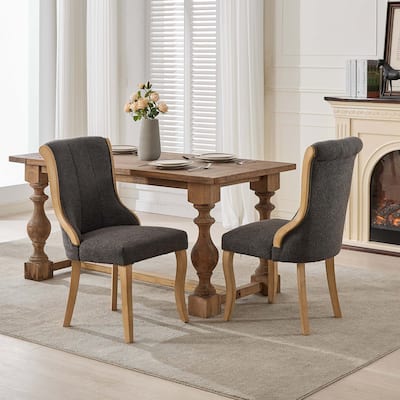 Snow Velvet Dining Chairs, Mid-Century Style with Curved Wood Trim & Sculpted Legs, Set of 2, Gray