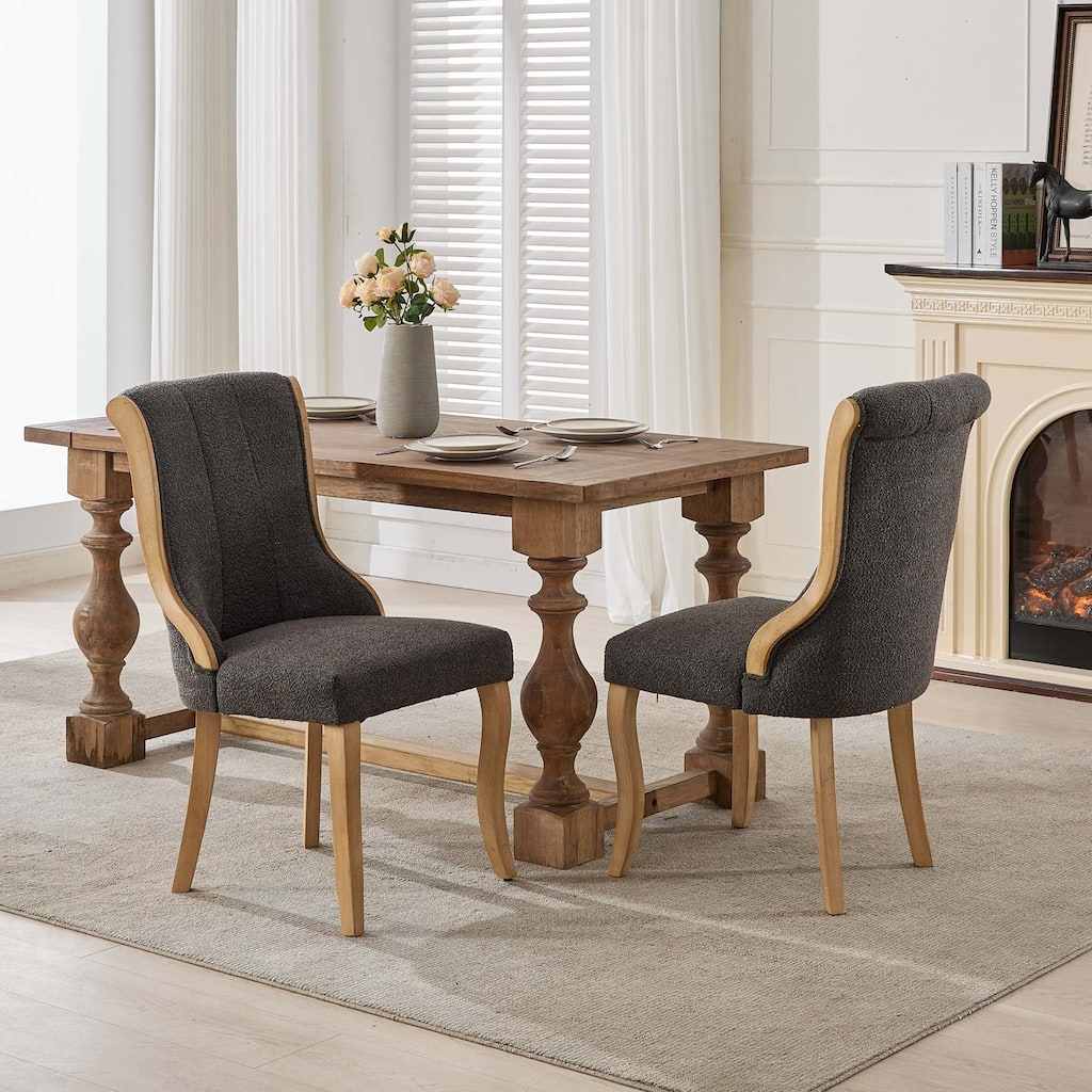 Snow Velvet Dining Chairs,Curved Wood Trim&Sculpted Legs, Upholstered Comfort For Dining/Lounge,Accent Seating,Set Of 2