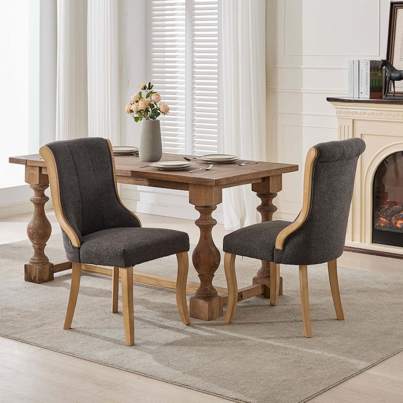 Velvet Dining Chairs, with Curved Wood Trim & Sculpted Legs, Accent Seating with Fluffy Fabric & Sturdy Wood, Set of 2 - Grey