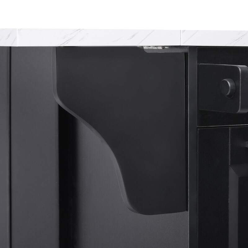 50.7" Kitchen Island with Drop Leaf, Pull Out Cabinet Organizer, Rolling Wheels, Trash Bin and 2 Drawers