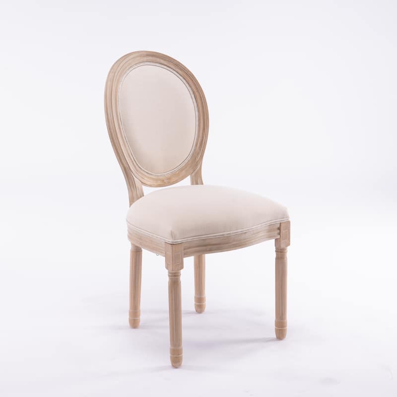 French Style Solid Wood Frame Linen Fabric Oval Back Dining Chair, Set of 2