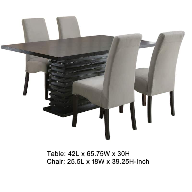 Tela 5pc Dining Table and 4 Chairs Set, Black Pedestal Base, Gray