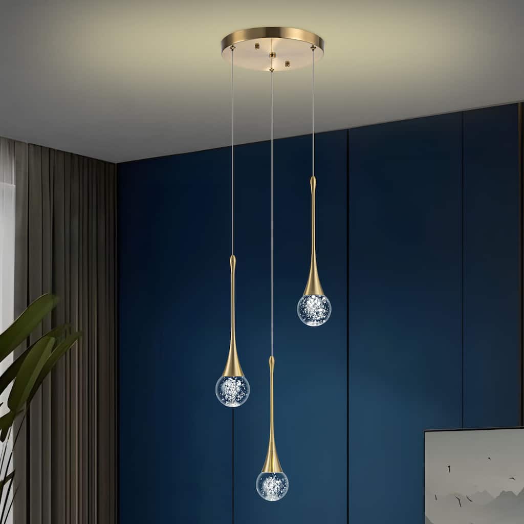 Starsky 3-Light LED 4500K Teardrop Crystal Cluster Pendant