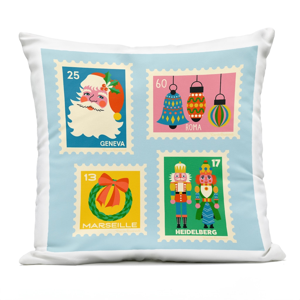 Stupell Vintage Christmas Postage Stamps Printed Outdoor Throw Pillow Design by Carrie Cantwell