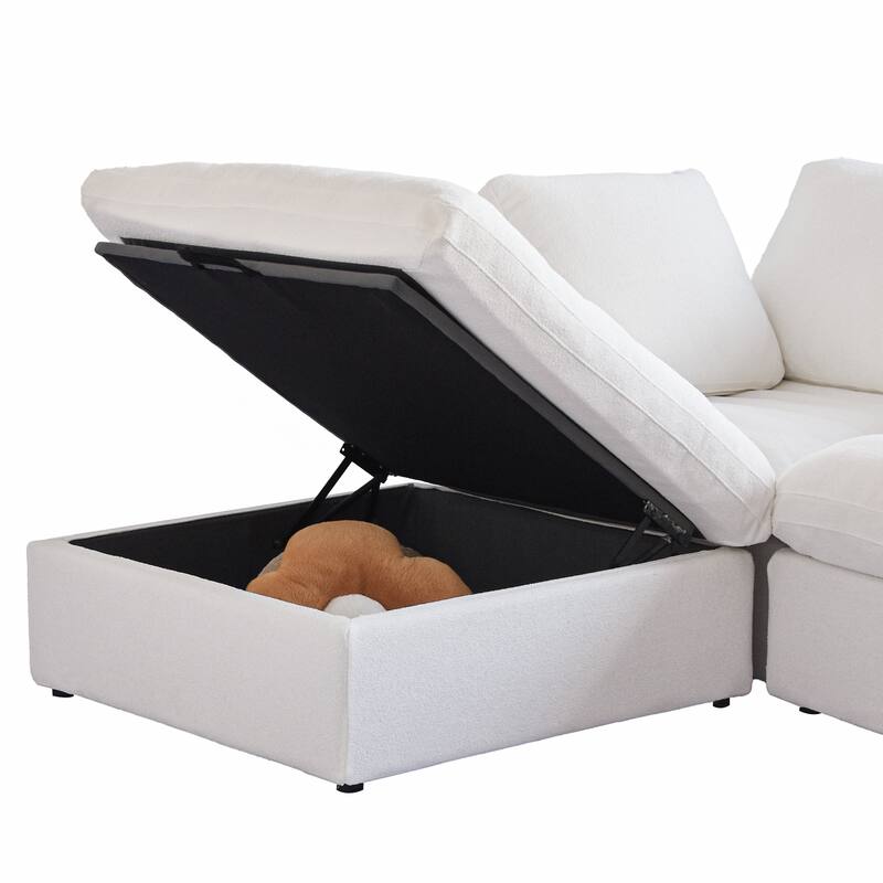 160.6" Modern Linen Sectional Sofa，4-seater Modular Couch with Storage Ottoman for Living Room.