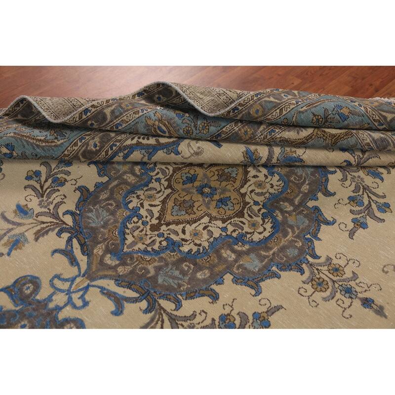 Traditional Beige Tabriz Persian Rug Handmade Wool Carpet - 7'6"x 10'10"