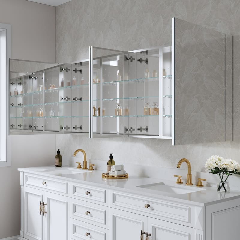 72''/80''W X 30''H Recessed Or Surface Wall Mount Bathroom Medicine Cabinet With Adjustable Glass Shelves