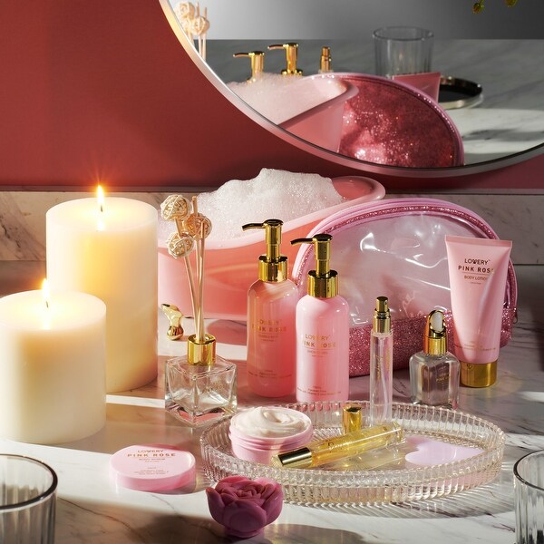 Luxury Spa Kit 18pc Pink Rose Relaxing Basket with Perfumes Gua