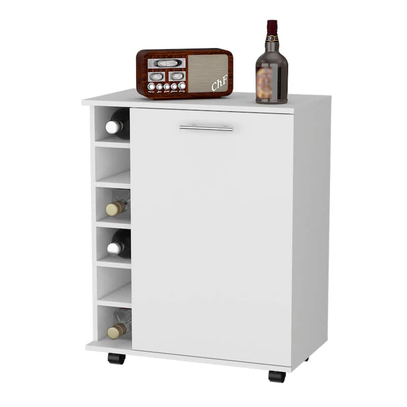 HomeRoots White Rolling Bar Cart With Wine Storage - 25.80 in. x 32.30 in. x 14.70 in.