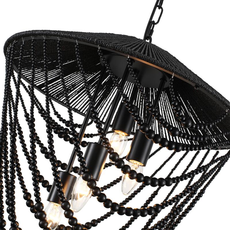 4-light Black Beaded Chandelier - 19.69"x19.69"x23.62"