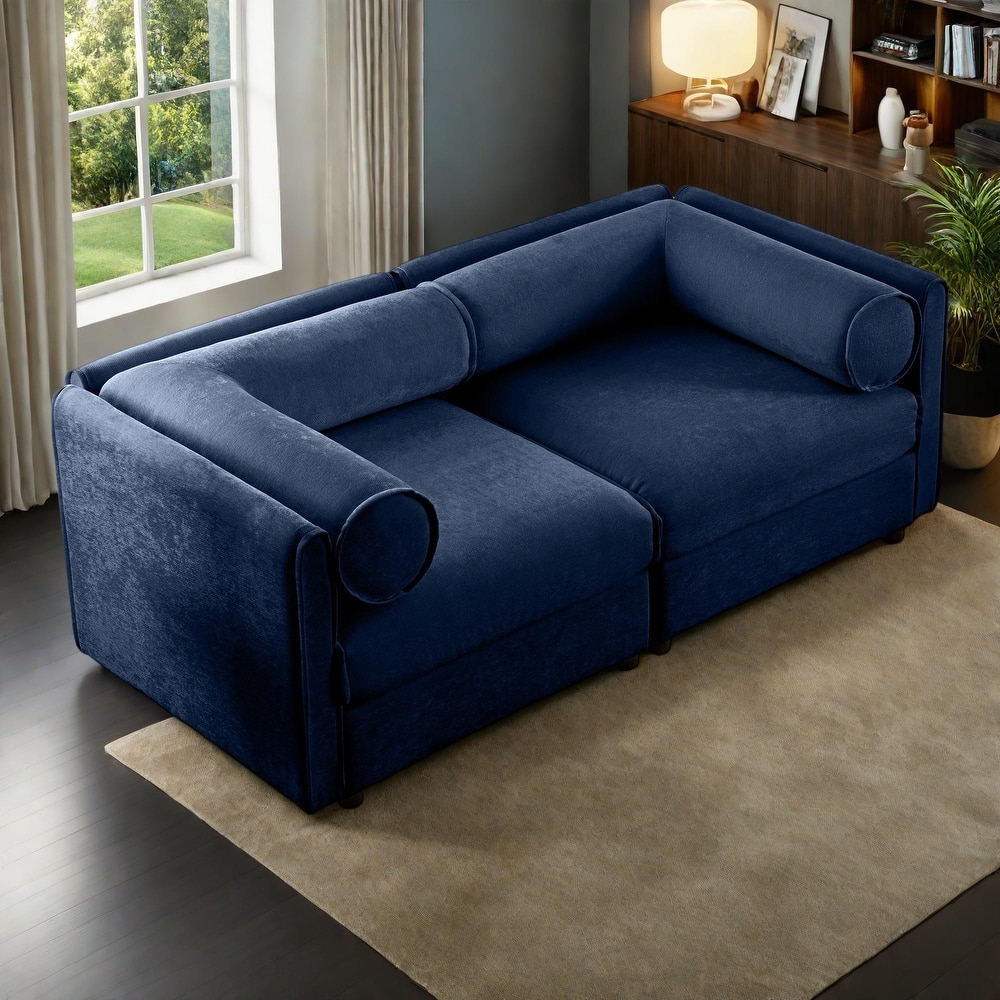 75.5" Chenille Upholstered 2-Seater Modular Sectional Sofa with Storage Seat, DIY Combination