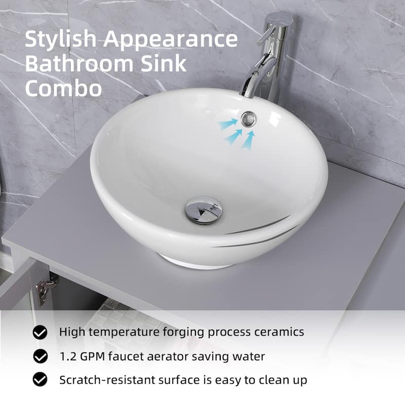 72" Bathroom Vanity Set Glass Ceramic Vessel Sink Side Cabinet Combo