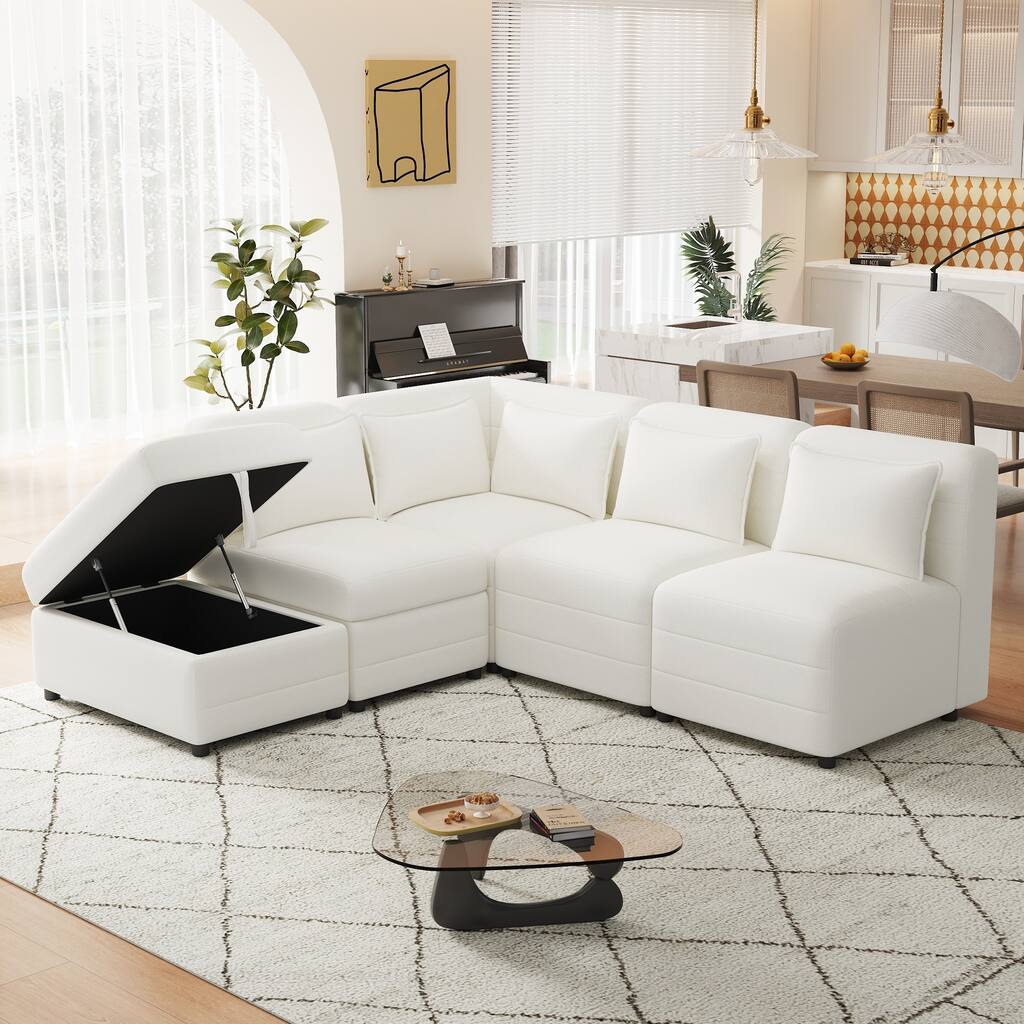 Free Combination Chenille Fabric Modular Sectinal Sofa with Storage Ottoman