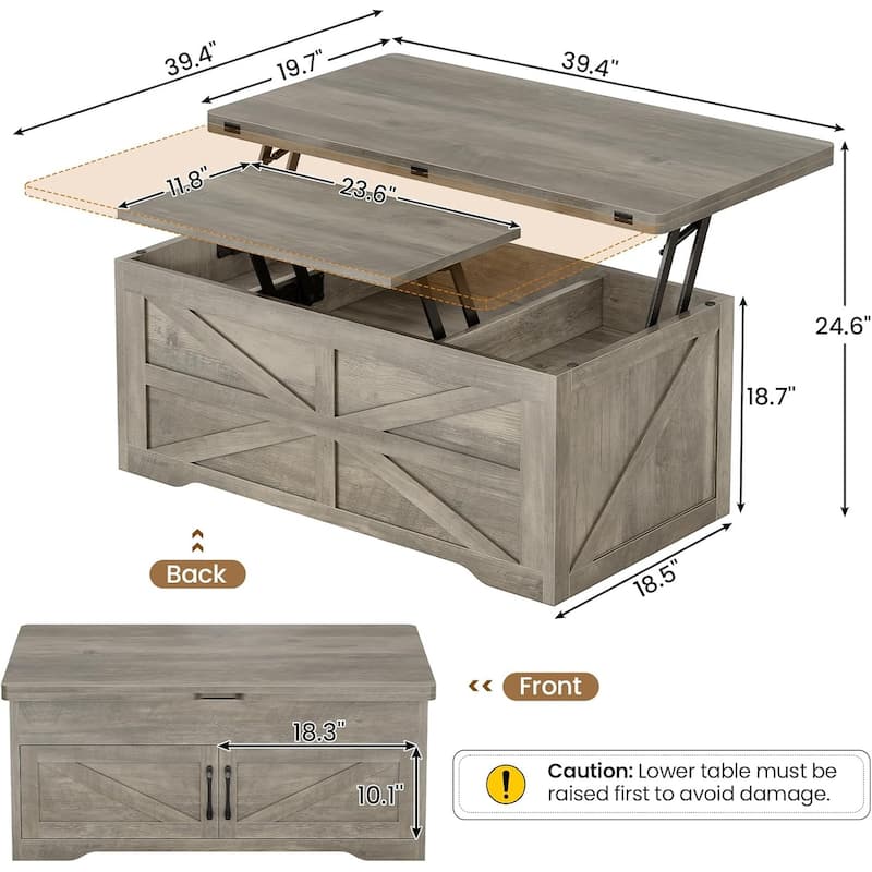 Lift Top Coffee Table Storage Cabinet 2 Fabric Drawers Living Room