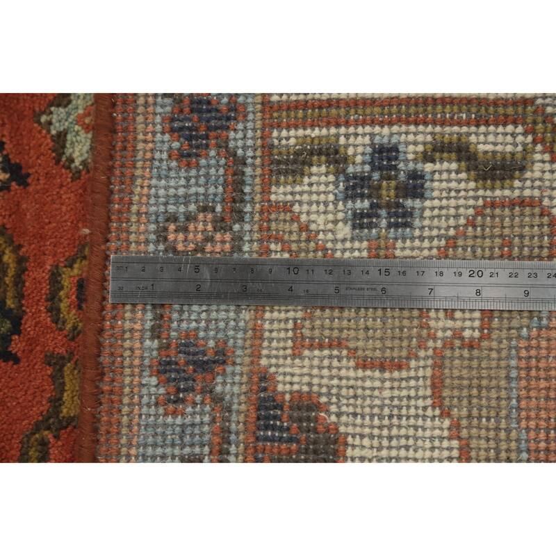 Hand-knotted Transitional Wool Carpet Orange Oushak Rug Floral Oriental Area Rug - 12' 1'' X 8' 11''