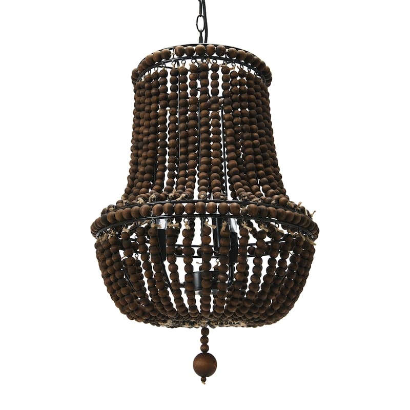 Draped Wood Bead Chandelier - 16.5"L x 16.5"W x 20.9"H - Brown